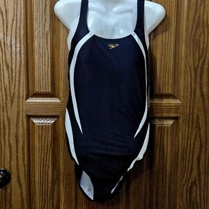 Speedo Black and White Athletic Swimsuit One-piece.  Size 12 NEW